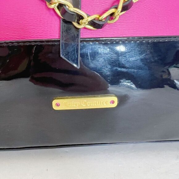 y2k Vintage Juicy Couture Hot Pink Black Patent Leather Tote Bag Purse - Picture 6 of 8